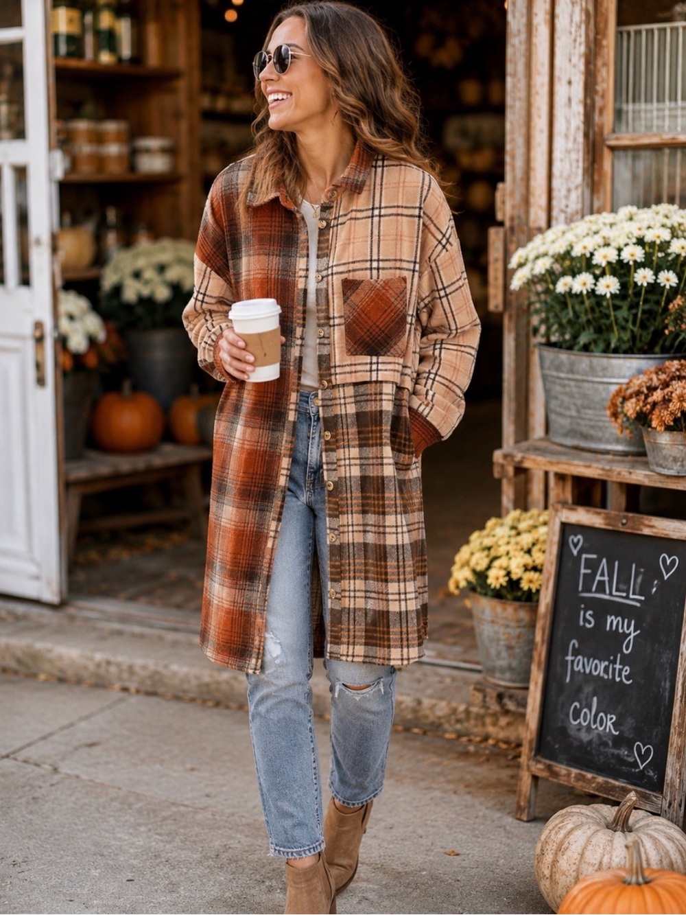 Haptics Long Plaid Shacket